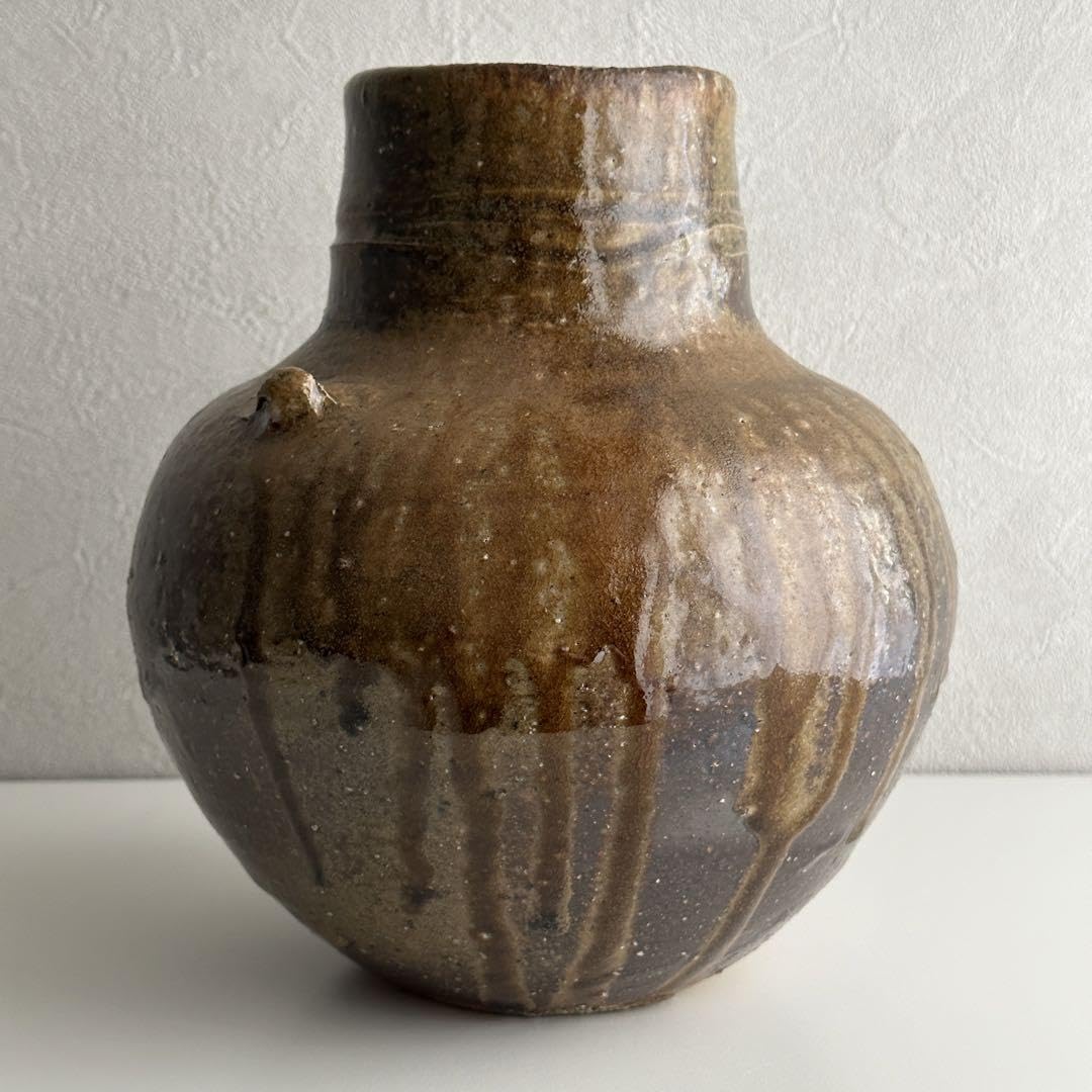 藤原建 備前 壷 耳付壺 共箱 備前耳付き花入 藤原 雄(作) 共箱 | 古